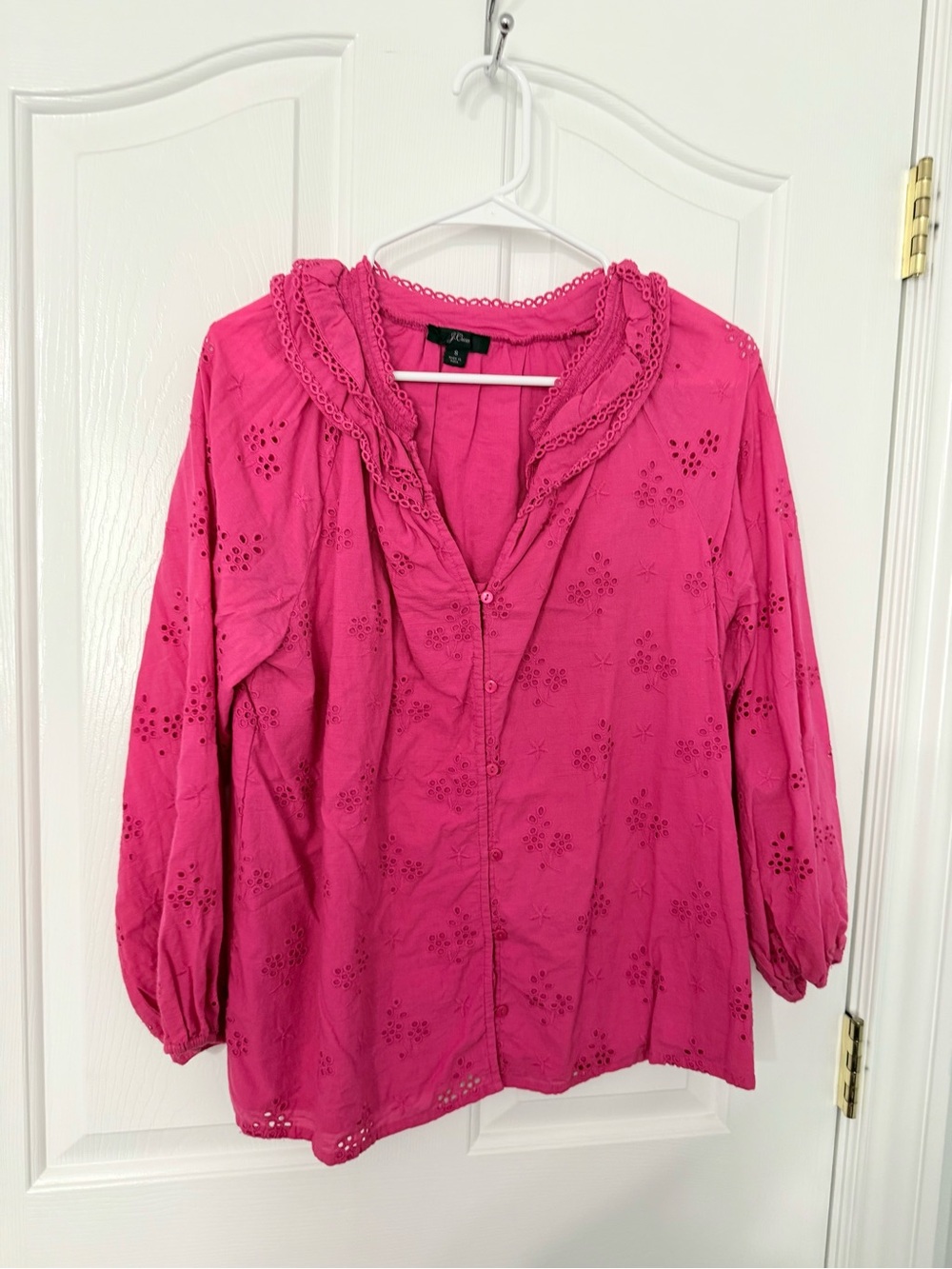Jcrew Fuchsia Eyelet Peasant Blouse - Women